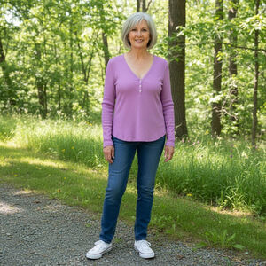 Women's Victoria's Secret Lavender White Ribbed Henley Long Sleeve Tee L